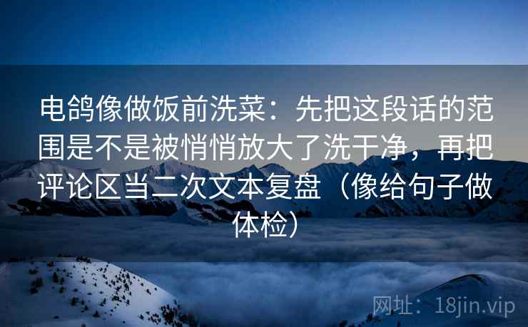 电鸽像做饭前洗菜:先把这段话的范围是不是被悄悄放大了洗干净,再把评论区当二次文本复盘(像给句子做体检) 电鸽像做饭前洗菜:先把这段话的范围是不是被悄悄放大了洗干净,再把评论区当二次文本复盘(像给句子做体检)